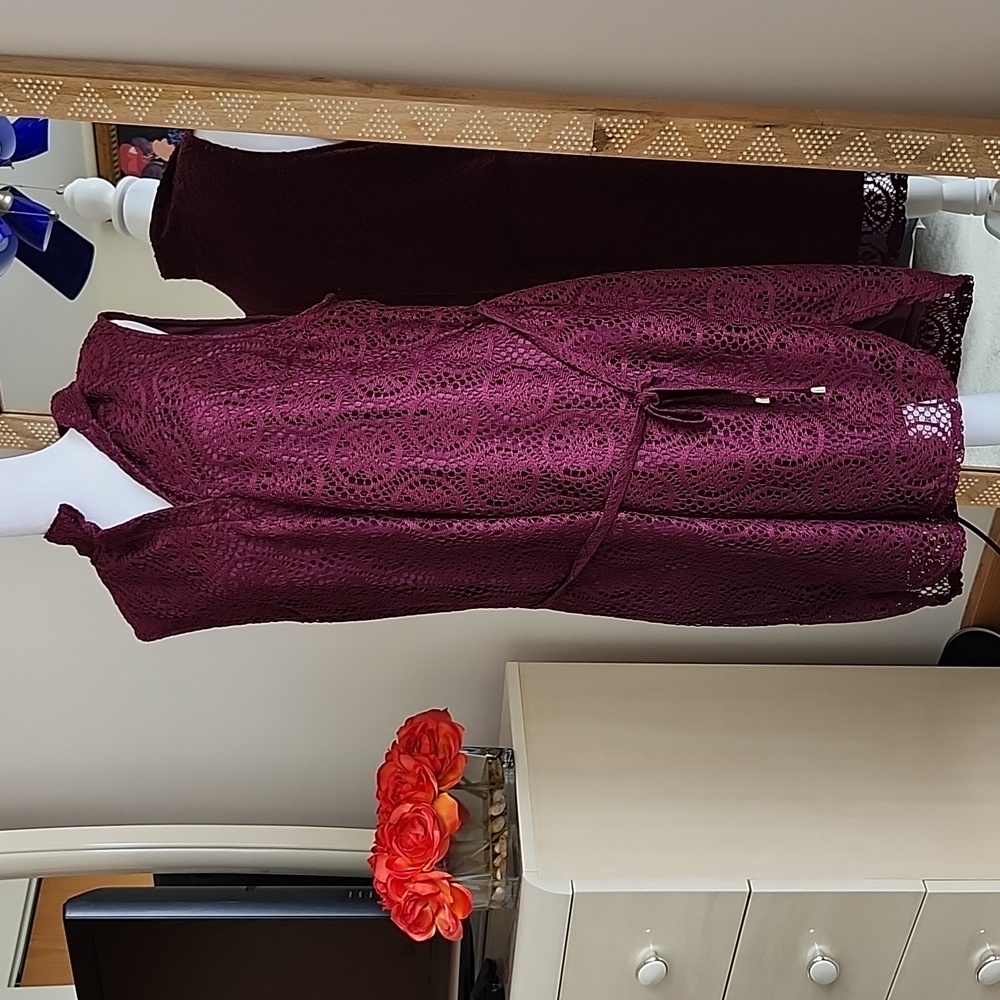 Faded Glory Burgundy Crocheted Cottagecore Crochet Dress 2X
